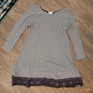 Altar'd State Charcoal Gray and White Striped Ribbed Flowy Skater Dress Size XS
